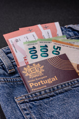 Portugal citizen passport, travel visa document, immigration or tourism. Portuguese passport