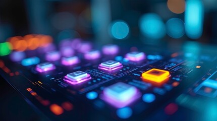 3d rendering glowing colorful Arcade Game Buttons