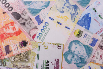 Argentina paper money, peso banknotes as currency for exchange or travel. Argentina money