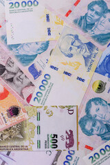 Argentina paper money, peso banknotes as currency for exchange or travel. Argentina money