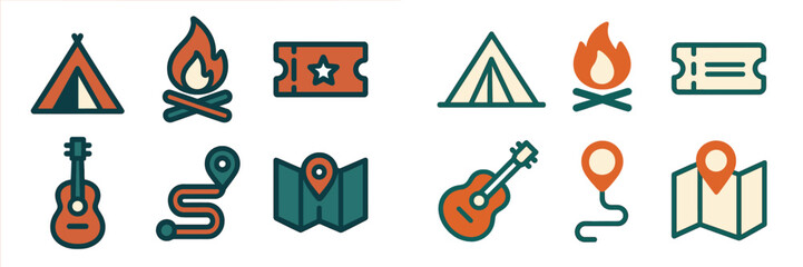 Camping and Travel Icons, Minimalist flat design