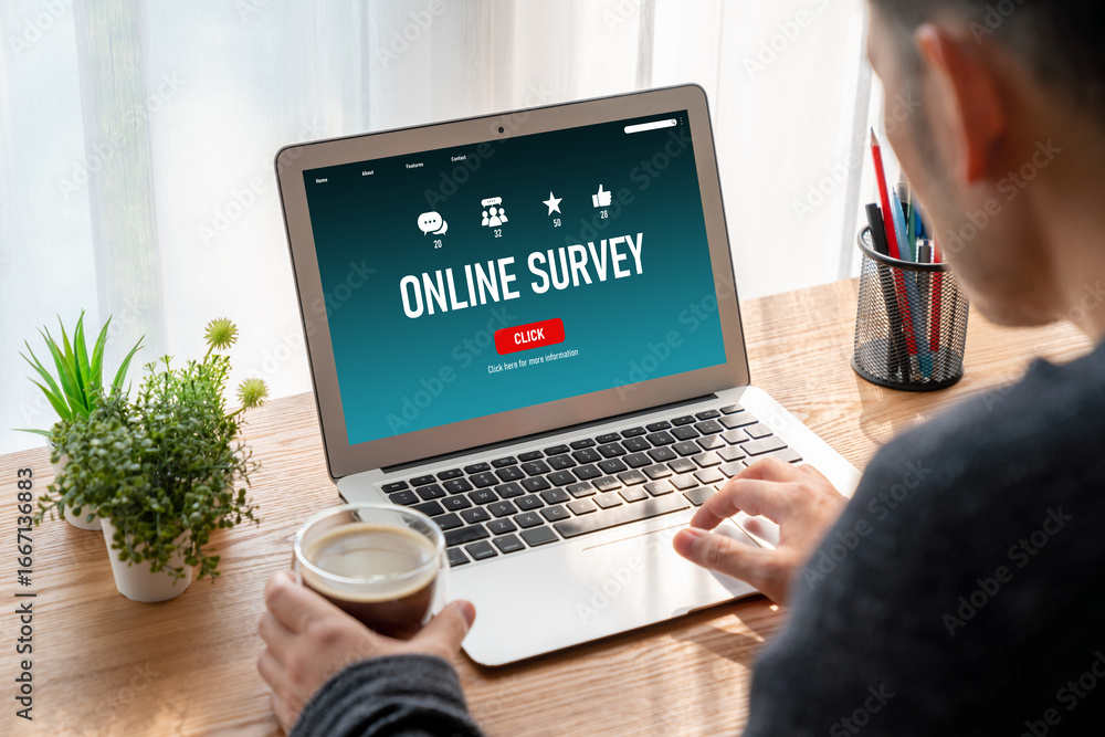 Poster online survey form for modish digital information collection on the internet network