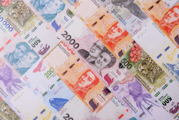 Fototapeta premium Argentina paper money, peso banknotes as currency for exchange or travel. Argentina money