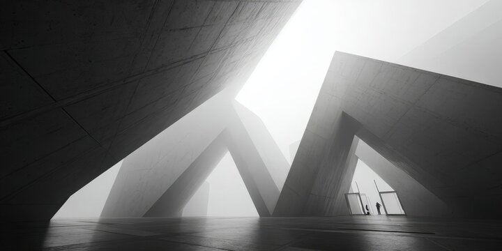 Monochromatic Geometric Architecture with Triangular Structures in Fog