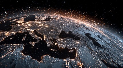 Earth illuminated, showcasing city lights from space