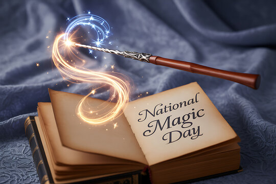 Celebrate National Magic Day with enchanting spellcasting and an open book of wonder, creating a mystical experience for every magic enthusiast - Powered by Adobe