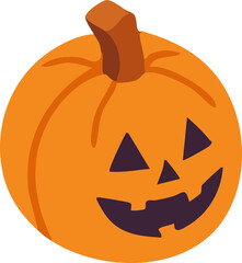 A bright orange jack-o’-lantern with a carved smiling face, triangular eyes, and a brown stem, illustrated in a simple cartoon style.