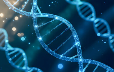 Wireframe DNA molecules structure mesh from a starry on blue background. Science and Technology 