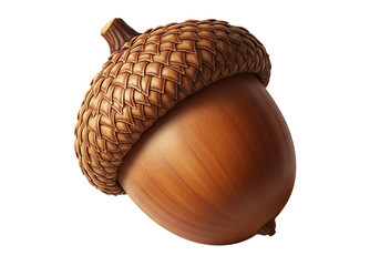 Detailed close-up of a single, realistic-looking acorn against a dark background, showcasing its intricate cap and smooth, textured body.