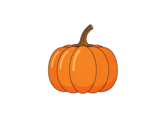 A simple, stylized illustration of an orange pumpkin against a black background.