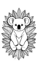 Cute koala surrounded by leaves