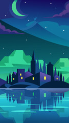 Fototapeta premium Cityscape reflection under the moon light