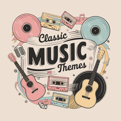 2d vector illustration art  Retro music guitar with symbol and rock music with colorful  background, Summer t shirt 
