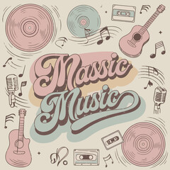 2d vector illustration art Retro music guitar with symbol and rock music with colorful background, Summer t shirt 
