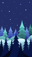 Obraz premium Illustration of a winter forest at night
