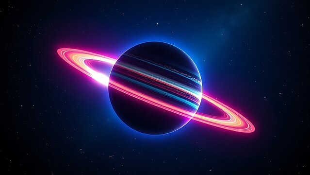 A colorful planet with glowing rings floating in deep space, evoking cosmic wonder and mystery.