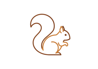 A warm-toned, simple line drawing of a squirrel, set against a black background, emphasizing its silhouette and form.