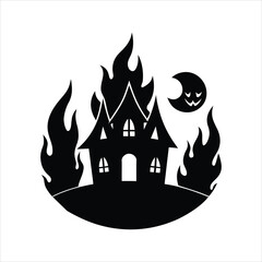 Halloween Fire Flames Scene Vector Art Silhouette