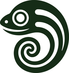 Stylized Dark Green Chameleon Logo with Swirling Tail