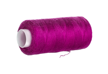 Vibrant magenta thread spool isolated on transparent background
