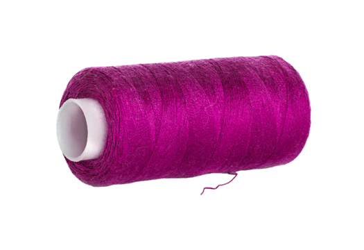 Vibrant magenta thread spool isolated on transparent background