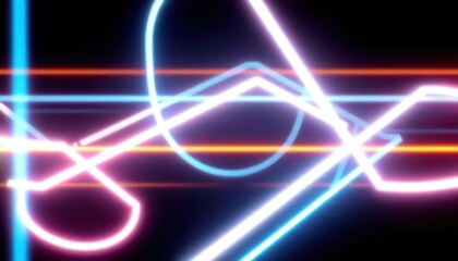 Vibrant abstract background featuring glowing neon light lines in blue, pink, and orange, ideal for modern technology, futuristic concepts, or energetic event visuals.