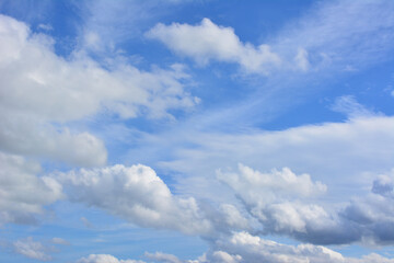 Bright Blue Sky with Fluffy White Clouds sky background wallpaper