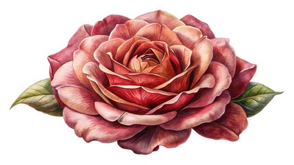 Watercolor Illustration of a Beautiful Rose with Subtle Pink and Red Tones