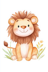 A cute lion cartoon sitting smiling. 