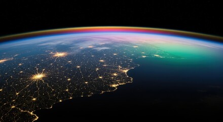 Fototapeta premium Orbital View of Earth's Cities at Night with Atmospheric Glow