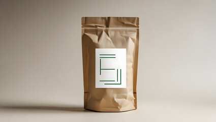 Brown paper coffee bag with green logo