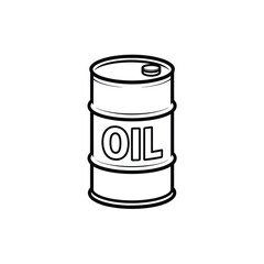 Simple line art illustration of a classic metal oil drum with the word oil