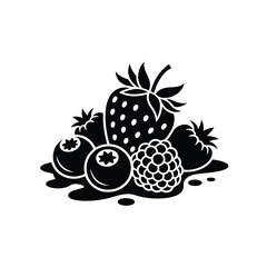 Stylized black and white illustration of mixed berries © firoj