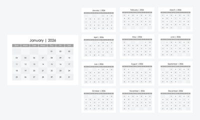 2026 printable calendar, 2026 landscape calendar, minimal calendar a4 size