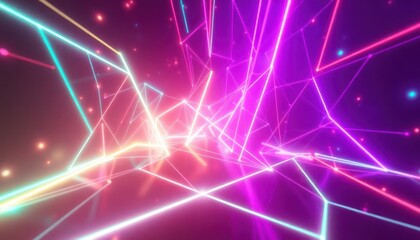 Vibrant neon lines and glowing particles create an energetic, futuristic abstract background. Ideal for technology, gaming, or event themes.