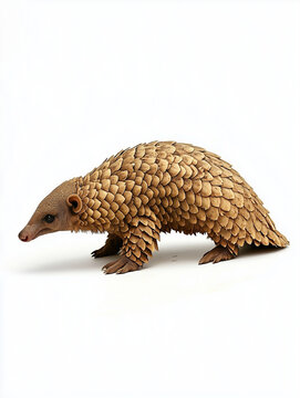 Pangolin walking on white background showing scales