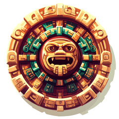Naklejka premium This engraved hand-drawn old sketch for a label showcases a vintage Mayan calendar, highlighting traditional native Aztec culture and ancient monochrome Mexico, relating to American Indians