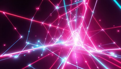 Obraz premium Abstract neon light network tunnel representing digital data, communication, and future technology. Ideal for backgrounds, concepts of innovation, connectivity, and modern business.