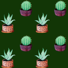 seamless pattern. Watercolor image of cacti on a green background for coloring fabrics, wallpaper, wrapping paper and much more.
