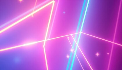 Vibrant abstract background featuring glowing neon lines and starbursts in pink, purple, and blue tones. Energetic digital art for tech, entertainment, or modern design.