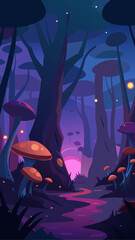 Mystical forest with glowing mushrooms art