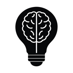  silhouette of brain shaped bulb on white background