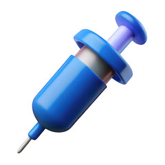 3d blue syringe with purple plunger isolated on transparent background