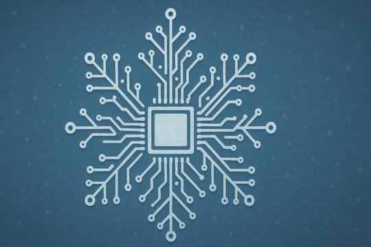 A Futuristic Snowflake Design Featuring Integrated Circuitry, Merging Natural Patterns with Technological Innovation Through Digital Artistry