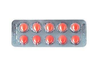Orange oval pills in a blister pack isolated on transparent background