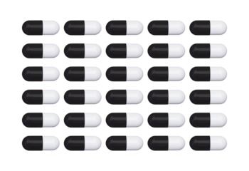 Rows of black and white capsules isolated on transparent background