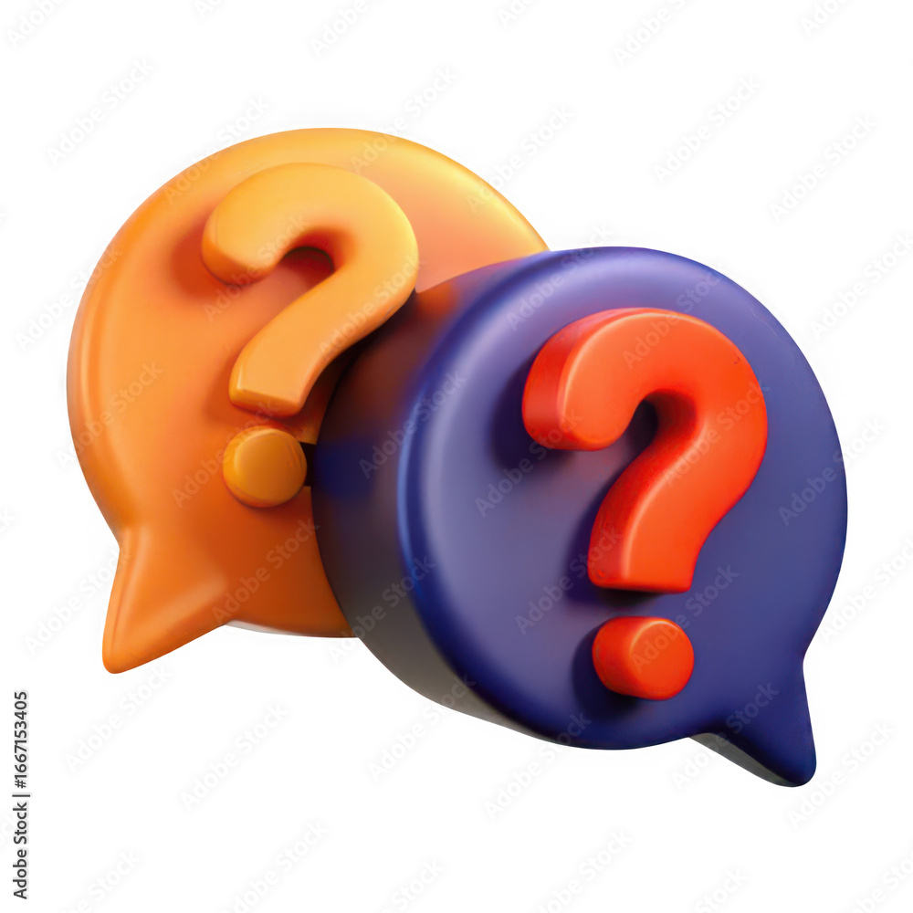 Poster 3d question marks in speech bubbles isolated on transparent background
