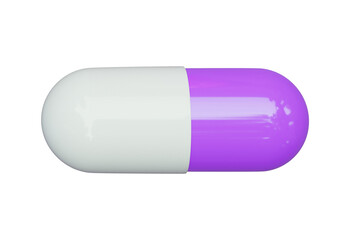 A single white and purple capsule isolated on transparent background