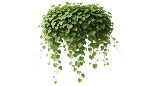 Green hanging plant with heart shaped leaves isolated on transparent background