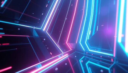 Futuristic digital background with vibrant blue and pink neon lines forming geometric patterns. Ideal for technology, data, and virtual reality concepts.